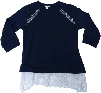 Толстовка для девочек Monteau украшенная многослойным видом кружевная темно-синяя большая - Изображение 1 из 3