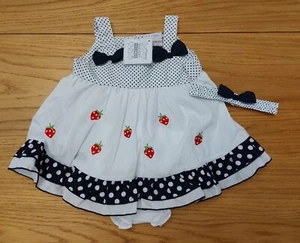 Baby Girl Navy and White Strawberry Dress 3 Piece Set 3-6 Months Dress - Picture 1 of 4