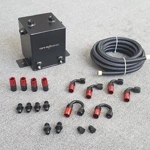 2 Litre Fuel Surge Tank Kit 2000ml Swirl Pot System + AN 6 Fittings Kits Black - Picture 1 of 8