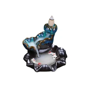 Ceramic Backflow Incense Burner Lotus & Koi Waterfall Design with Hypnotic Sm... - Bild 1 von 7