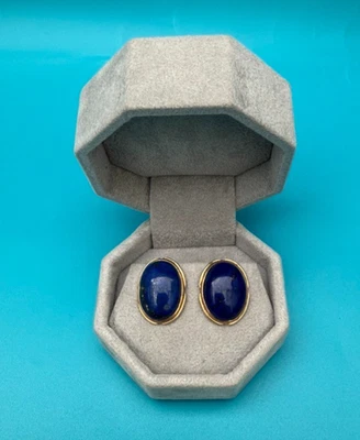 Incrível Brincos Cabochão Grande de Lápis-Lazúli em Ouro Amarelo 14k - Imagem 1 de 4