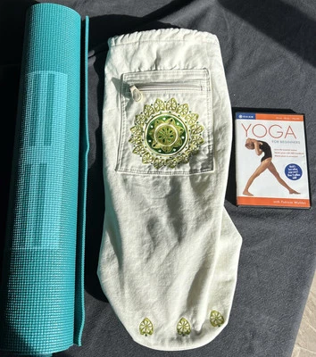 Gaiam Verde Claro/Blanco Cremallera Completa Lona Bolsillo de Carga Yoga Estera Bolso con Estera y DVD Foto 1 de 4