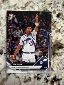 Tarjeta de novato de la NBA Topps Now 2025 Utah Jazz Ace Bailey #9 hace debut en la NBA - Imagen 1 de 1