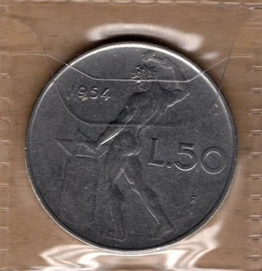 Q067 Moneta Coin ITALIA Repubblica Italiana 50 Lire Vulcano 1° Tipo 1954 - Picture 1 of 1