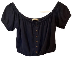 [Neu ohne Etikett] Baumwolle auf Marine Kurzarm Schulterfrei Crop Button Down Top Gr. XS - Bild 1 von 3