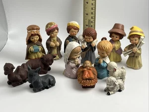 Vintage 80er Jahre Kinderkrippe: 14 Teile Hartplastik Weihnachtsdeko - Bild 1 von 22