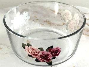 French Old Country Rose Style Glass Mixing Bowl Cottage Vase Floral KitchenDecor - Afbeelding 1 van 5