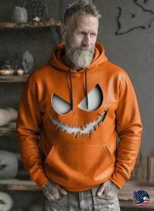 Halloween Leather Hoodie – Laser Cut Pumpkin Face Jacket | Spooky Halloween USA - Picture 1 of 13