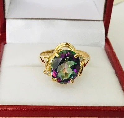 Stylish  Solid  14K  Gold  Natural  Mystic Fire  Topaz Gemstone  & Diamond Rings - Image 1 of 4