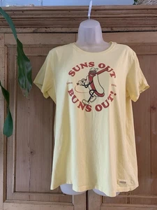 LIFE IS GOOD Suns Out Buns Out Graphic Baseball T-Shirt | Gelb | Damen L - Bild 1 von 10