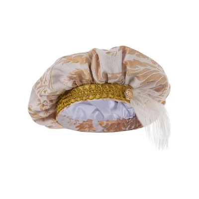 Mens Medieval Tudor Hat with Feather Muffin Top Hat Renaissance Tudor Flat Ca... - Image 1 of 4