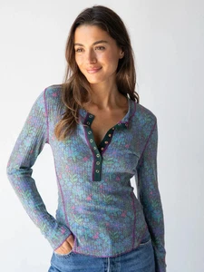 Henley Térmica Natural Life Azul Oscuro Jardín Teagan Para Mujer XL NUEVO CON ETIQUETAS - Imagen 1 de 3