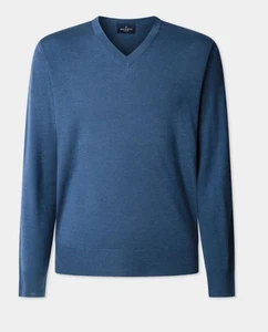 HACKETT Mens Merino Wool blend V Neck Dark Denim BLUE Jumper size 3XL New £190 - Picture 1 of 11