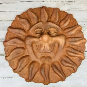 Terracotta Pottery Smiling Sun Wall Plaque Sunshine Garden Decor 16” - Picture 1 of 10