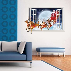 Christmas Cartoon Wall Stickers 2019 Merry Xmas Removable Decals for Store - Picture 1 of 11