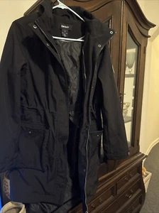 DKNY Women's Water Resistant Hooded Long Line Parka Jacket, Adjustable black - Picture 1 of 4
