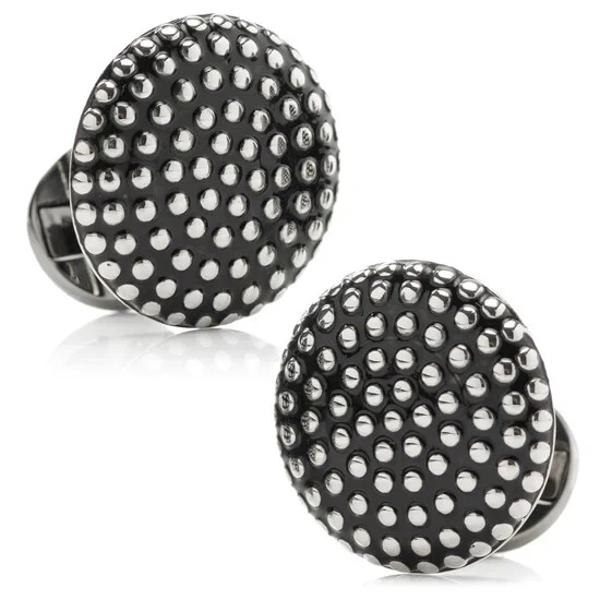 Silver Circle Dot Texture Cufflinks - Image 1 of 4