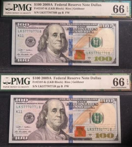 $100 2009A Dallas FRN. TWO CONSECUTIVE NOTES. PMG 66 EPQ - Picture 1 of 6