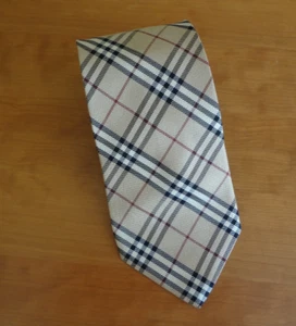 Cravatta Burberry London beige/carbone/rosso motivo quadri 100% seta Made in Italy - Foto 1 di 8