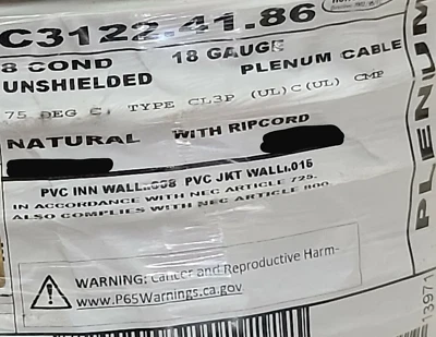 Cable de medios/seguridad/control trenzado Carol C3122 18/8C Plenum CMP blanco/50 pies Foto 1 de 4