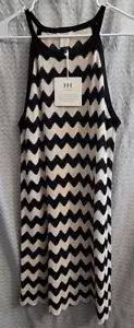 Haute Hippie Black And White Wave Striped Size Medium Knit Tank Cover Dress - Picture 1 of 3