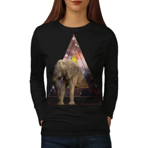 Wellcoda Elephant Space Triangle langärmeliges Damen-T-Shirt - Bild 1 von 5