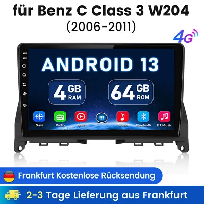 DAB+ Für Benz C-Klasse W204 S204 4+64G Android 13 Autoradio Apple Carplay GPS BT - Bild 1 von 4