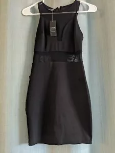 "bebe" "mesh" contrast ponte dress sleeveless black size xxs NWT $99 - Picture 1 of 3