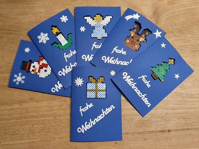 DiY Weihnachtskarten - Sechs Bügelperlenkarten blau/silber incl. Steckplatte - Bild 1 von 4