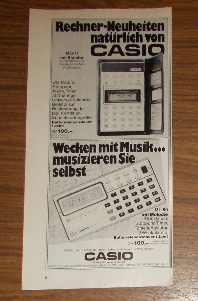 Seltene Werbung vintage CASIO ML-80 MQ-11 Taschenrechner mit Biolator 1979 - Image 1 of 1