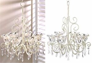 CRYSTAL BLOOMS  6 CANDLE HOLDER CHANDELIER & CHAIN ** NIB