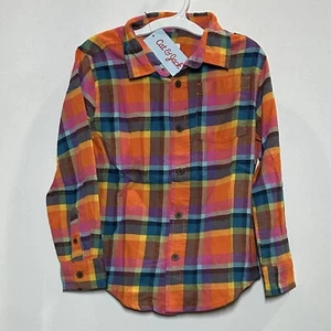 Boys' Long Sleeve Plaid Flannel Button-Down Shirt - Cat & Jack Pink XS (4/5) - Picture 1 of 2