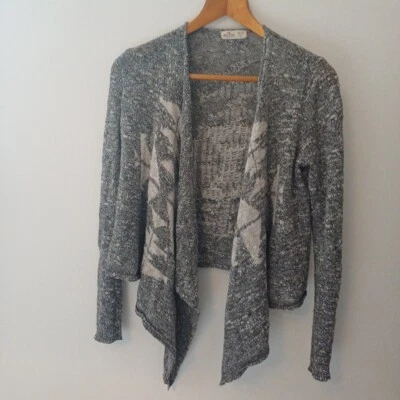 Hollister XS SMALL GREY CARDIGAN  Thin Knit Size 6 8 White Aztec Marl Autumn  - Image 1 of 4