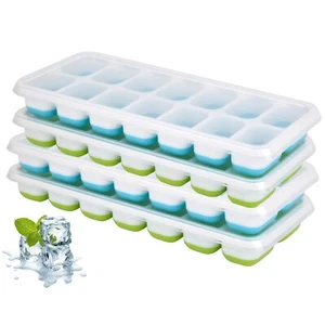 Ice Cube Tray, 4 Pack Silicone Ice Tray, 14 Ice Cube Molds with Lids, Stackable - Picture 1 of 7