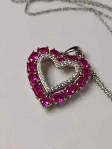 Women's Heart Pendant 14K White Gold Plated 2Ct Oval Cut Lab Created Pink Ruby - Bild 1 von 5