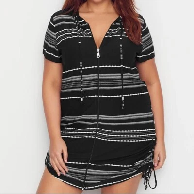 Dotti Black White Striped Zipper Hoodie Swimsuit Cover-up NWT Plus 1X - Image 1 of 4