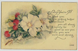 Gorgeous Flowers Sorry You're ILL Poem Vintage Postcard - Picture 1 of 2