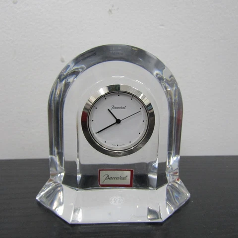 Vintage Small Baccarat Crystal Desk Clock with Original Box Cover