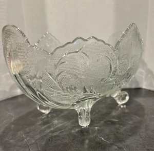 Lombardi 10" Borde Festoneado Ovalado 4 Patas Transparente Compota Cuenco Hojas Repujadas - Imagen 1 de 12