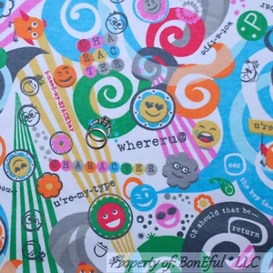 BonEful Fabric FQ Cotton Quilt Flannel Rainbow Kid Emoji Face Owl Bird Heart Dot - Picture 1 of 11