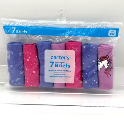 Paquete de 7 ropa interior de algodón transpirable rosa unicornio talla 6/6X Carter's para niñas Foto 1 de 4