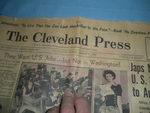 Giornale originale seconda guerra mondiale datato 13 marzo 1942 The Cleveland Press - Foto 1 di 5