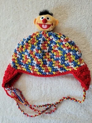 Nuevo Sombrero de Ganchillo Plaza Sésamo Ernie Earflap para 6-12 Meses Bebé Rojo/Amarillo Foto 1 de 4