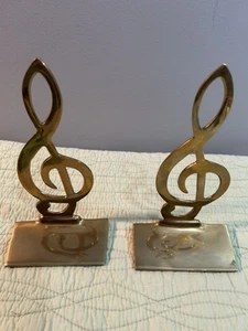 Vintage Brass Musical Note Bookends Pair Music Decor Musician - Picture 1 of 6