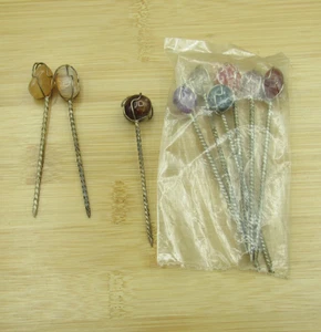 Vintage MCM Semiprecious Stone Cocktail Chrome Picks Set of 9 - 6 are New - Picture 1 of 4