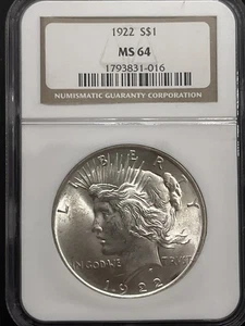 MÜNZEN - 1922 PEACE SILBER DOLLAR MS64 NGC BROWN LABEL - Bild 1 von 5