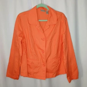 Chico's Ribbed Stetch Cotton Jacket Blazer Relaxed Fit Ornge Coral Taschen Gr: 2 - Bild 1 von 6