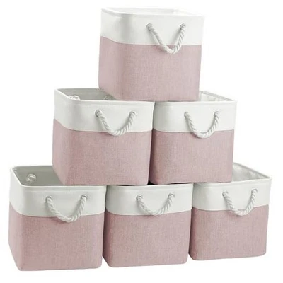Caixas de armazenamento cubo, pacote com 6 11x11 polegadas com alças de algodão para branco/rosa - pacote com 6 - Imagem 1 de 4