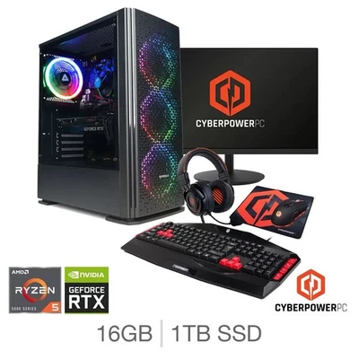 CyberPower Desktop PC Bundle AMD Ryzen 5 16GB RAM 1TB SSD NVIDIA GeForce RTX5060 - Image 1 of 4