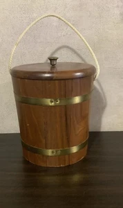 Primitive Deckel Tanne Zucker oder Eiskübel Taubenschwanz Holz Messing mit Seilgriff - Bild 1 von 9